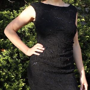 Ralph Lauren Fitted Lace Sequence Black Dress